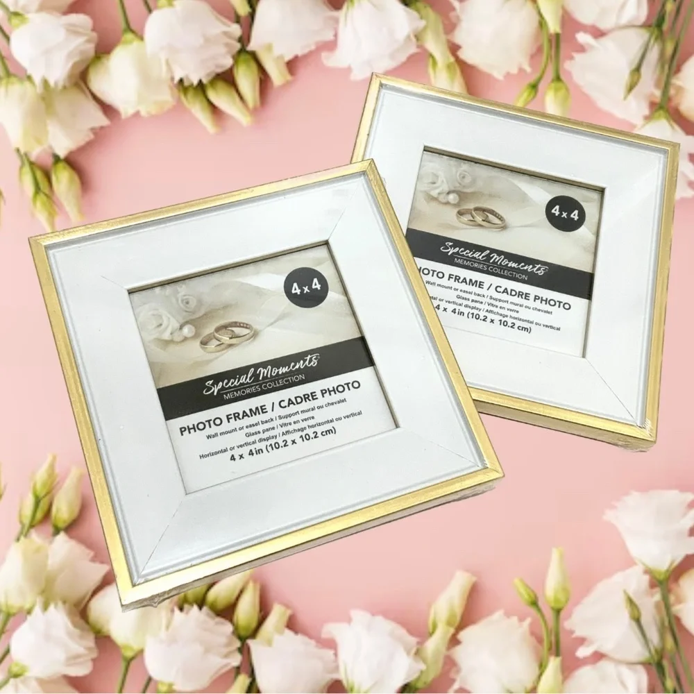 Set of 2 Picture Frames Ivory White Gold Photo Frame with Mat Poster Frame 4x4in